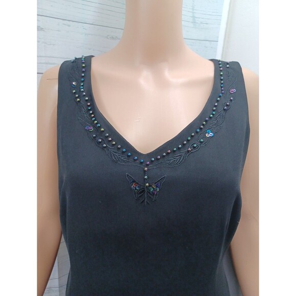 Danny & Nicole Dress Petite Sz 10P Black Sleeveless Beaded Chiffon - Picture 2 of 8